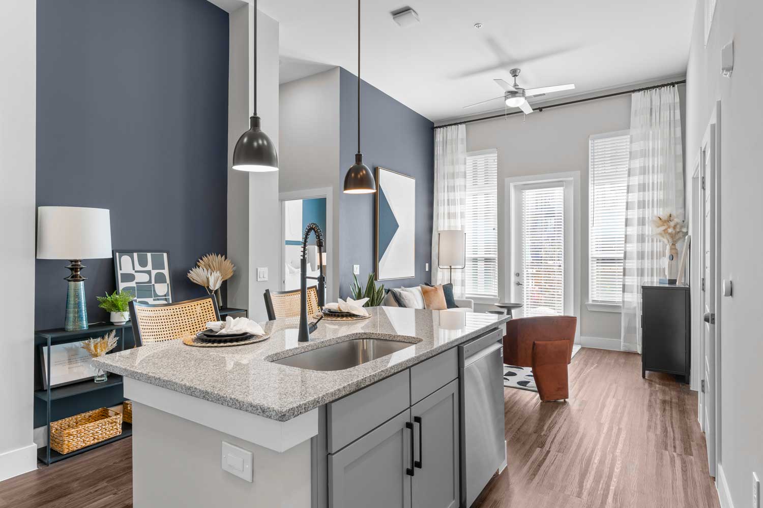 District at 54; Studio, One and Two Bedroom Apartment Homes in the vibrant community of Trinity Park and minutes from downtown Raleigh, NC; Pet-friendly luxury apartment community.